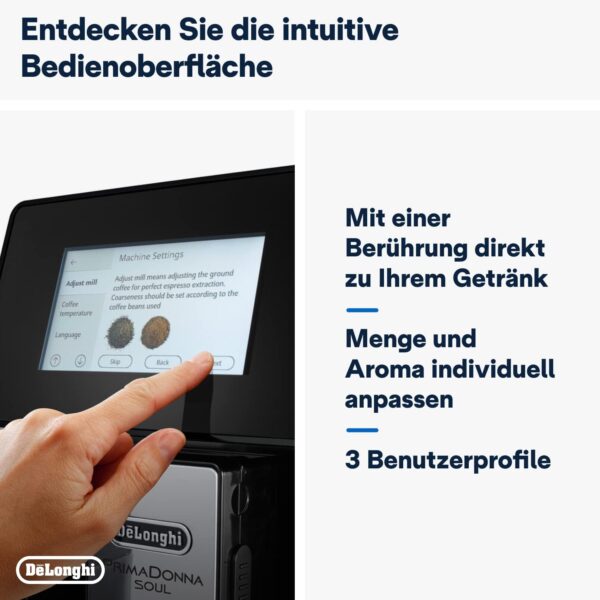 De'Longhi PrimaDonna Soul Perfetto mit Touchscreen-Display - bereitet automatisch 18 verschiedene Heißgetränke zu – Bild 6